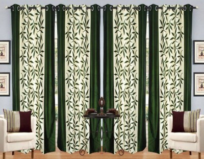 N2C Home 213 cm (7 ft) Polyester Semi Transparent Door Curtain (Pack Of 4)(Floral, Green)