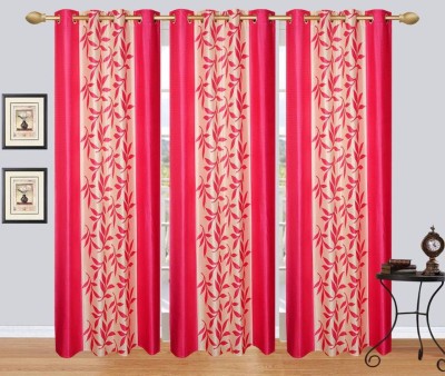 N2C Home 270 cm (9 ft) Polyester Semi Transparent Long Door Curtain (Pack Of 3)(Floral, Pink)