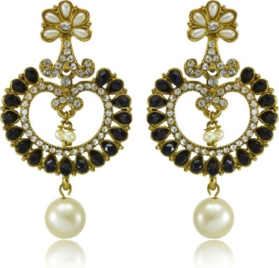 SHI Jewellery American Diamond CZ Earrings With Mehndi Polish Cubic Zirconia, Pearl Brass Drops & Danglers