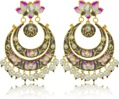 SHI Jewellery Floral Meenakari Kundan Meena Chandbali Pearl Brass Chandbali Earring