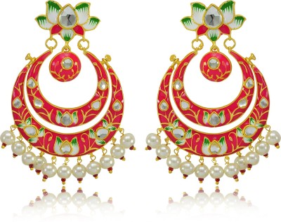 SHI Jewellery Lotus Floral Meenakari Kundan Meena Chandbali Pearl Brass Chandbali Earring