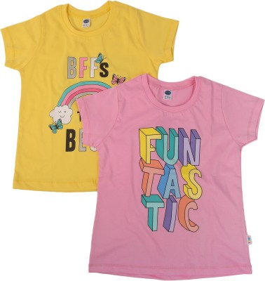 Teddy Baby Girls Party Pure Cotton Top(Yellow, Pack of 2)