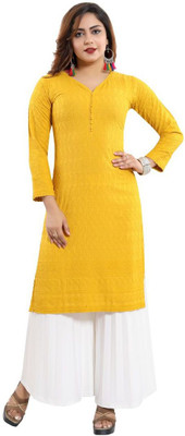 Dream & Dzire Women Embroidered Straight Kurta(Yellow)