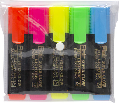 FLAIR Super Glow Hi-lighter(Set of 5, Multicolor)