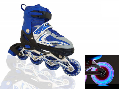 Assemble Adjustable Inline Skates with Front Light up Wheels Beginner In-line Skates - Size 38-42 UK(Blue)