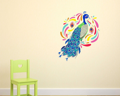 fuzzy 65 cm Peacock Self Adhesive Sticker(Pack of 1)