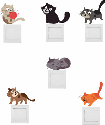fuzzy 75 cm Cat Self Adhesive Sticker(Pack of 1)