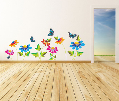 fuzzy 100 cm Flowers Self Adhesive Sticker(Pack of 1)