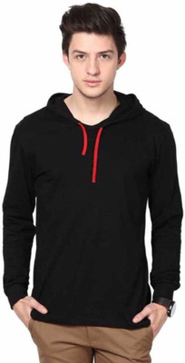 Rebound Solid Men Hooded Neck Black T-Shirt