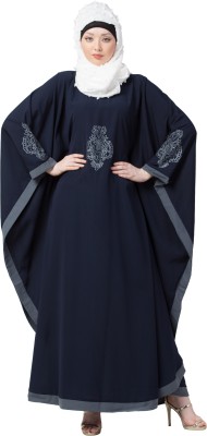 MRC Crepe Solid Abaya With Hijab(Blue)