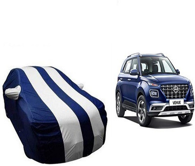 Frap Car Cover For Hyundai Venue (With Mirror Pockets)(White, Blue)
