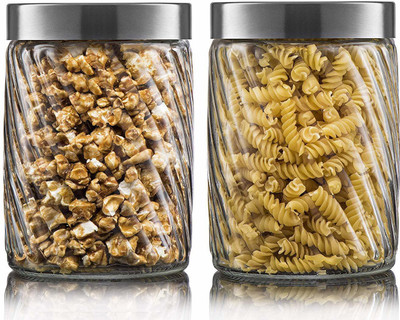 AshandRoh Glass Grocery Container  - 1200 ml(Pack of 2, Clear)