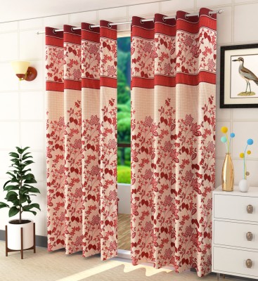 Homefab India 213.4 cm (7 ft) Polyester Room Darkening Door Curtain (Pack Of 2)(Floral, Maroon)