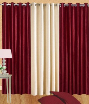 Styletex 151 cm (5 ft) Polyester Semi Transparent Window Curtain (Pack Of 3)(Plain, Maroon)