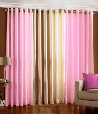 Styletex 270 cm (9 ft) Polyester Semi Transparent Long Door Curtain (Pack Of 3)(Plain, Babypink)