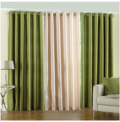 Styletex 151 cm (5 ft) Polyester Semi Transparent Window Curtain (Pack Of 3)(Plain, Green)