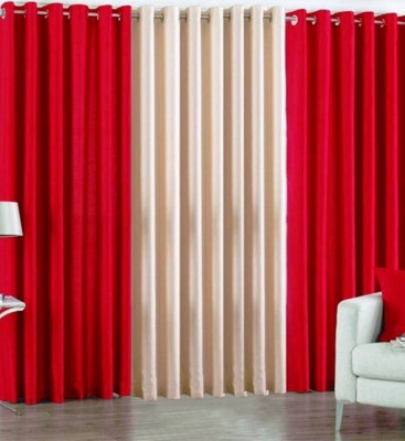 N2C Home 213 cm (7 ft) Polyester Semi Transparent Door Curtain (Pack Of 3)(Plain, Red, Cream)