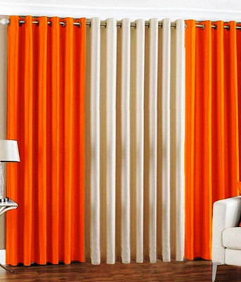 Styletex 151 cm (5 ft) Polyester Semi Transparent Window Curtain (Pack Of 3)(Plain, Orange)