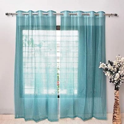 DEHATI STORE 152 cm (5 ft) Polyester, Tissue Semi Transparent Window Curtain Single Curtain(Striped, Light Blue)