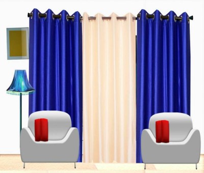 N2C Home 213 cm (7 ft) Polyester Semi Transparent Door Curtain (Pack Of 3)(Plain, RoyalBlue)