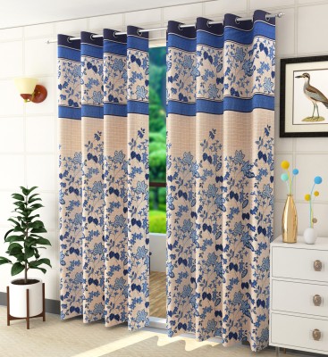 Homefab India 213.5 cm (7 ft) Polyester Semi Transparent Door Curtain (Pack Of 2)(Floral, Blue)