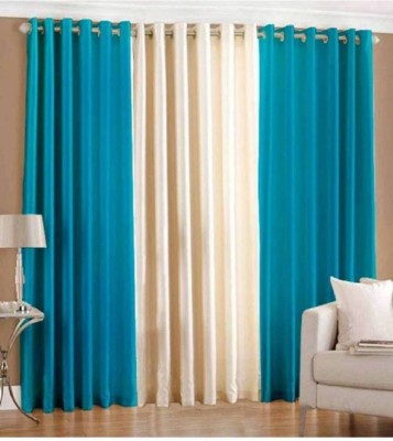 HHH FAB 213 cm (7 ft) Polyester Semi Transparent Door Curtain (Pack Of 3)(Solid, aqua, Cream)