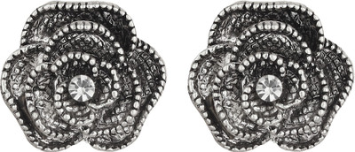 FirstBlush Non Piercing Silver Oxidised Stone Studded Stud Style Cubic Zirconia Alloy Stud Earring