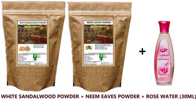 WILD FOREST COMBO PACK OF WHITE SANDALWOOD POWDER & NEEM LEAVES POWDER WITH 30 ML GULABJAL(3 x 33.33 g)
