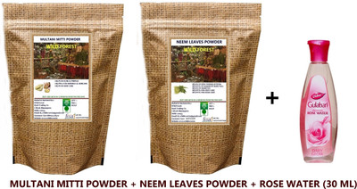 WILD FOREST COMBO PACK OF MULTANI MITTI POWDER & NEEM POWDER WITH 30 ML GULABJAL(3 x 66.67 g)