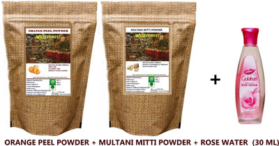 WILD FOREST COMBO PACK OF ORANGE PEEL POWDER & MULTANI MITTI POWDER WITH 30 ML GULABJAL(3 x 50 g)