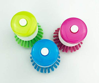 topgifties Plastic Wash Basin Brush Cleaner with soap liquid dispenser pack of 3 Plastic Wet and Dry Brush(Multicolor, 3 Units)