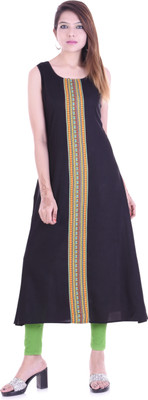 Rubellite Women Printed A-line Kurta(Black)