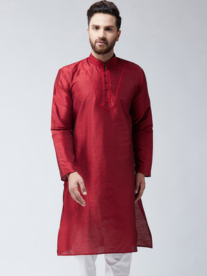 Pintrest Men Self Design Straight Kurta(Red)