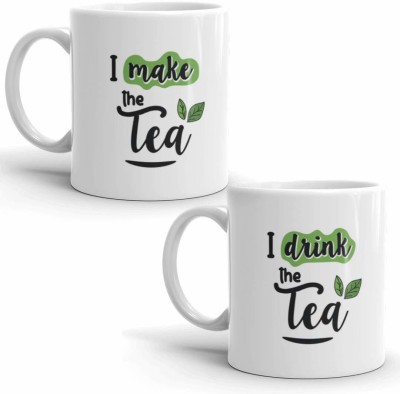 MM9E ''I Make And Drink Tea ''Ceramic Tea/Coffee - 2 Pieces, Multicolour, 330 ml Ceramic Coffee Mug(330 ml, Pack of 2)