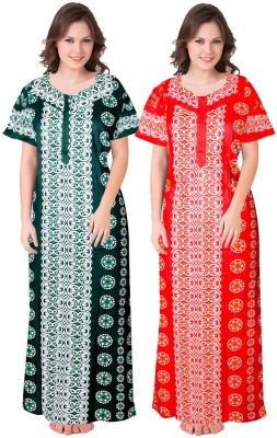 Khushi Print Women Nighty(Red, Green)