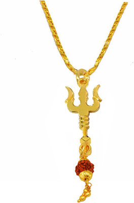 Men Style Om Shiv Trishul Rudhrasha Locket With Rope Chain Gold-plated Brass Pendant Set