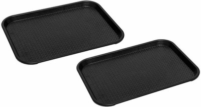 swift international Rectangular Plastic Serving Tray | Combo of 2 black Tray(Pack of 2)