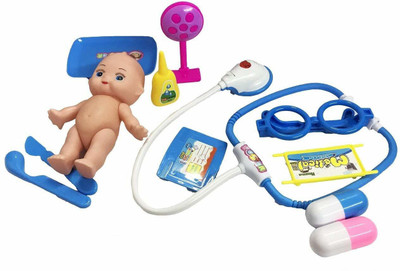 MON N MOL Role Play Light and Sound Doctor Kit with Multiple Accessories Suitcase and Small Baby Toy