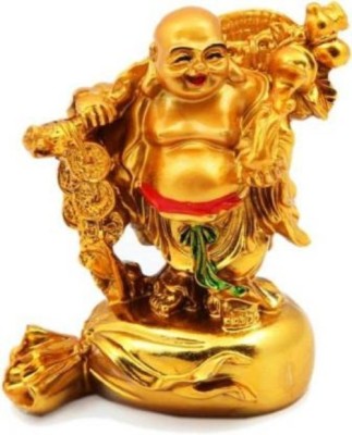 SHIVAYE COLLECTION Vastu / Feng Shui Laughing Buddha Decorative Showpiece  -  10 cm(Brass, Gold)