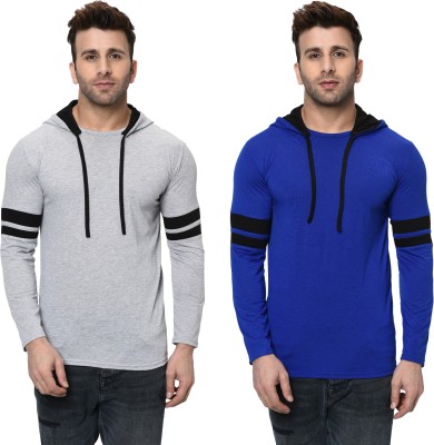 Unite Wear Printed Men Hooded Neck Blue, Grey T-Shirt