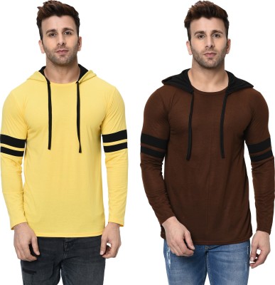 Moordale Striped Men Hooded Neck Brown, Yellow T-Shirt