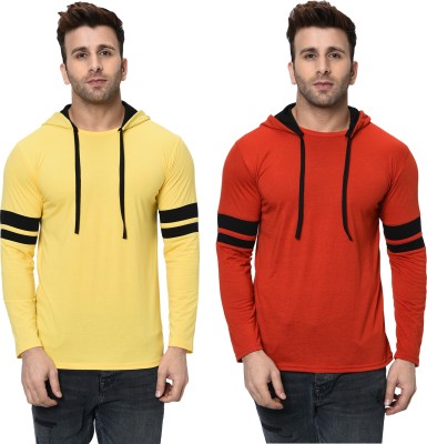Unite Wear Printed Men Hooded Neck Red, Yellow T-Shirt