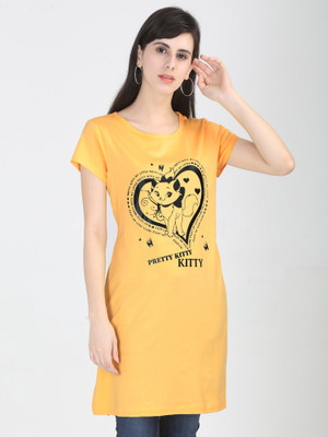 FLEXIMAA Casual Regular Sleeve Printed Women Yellow Top