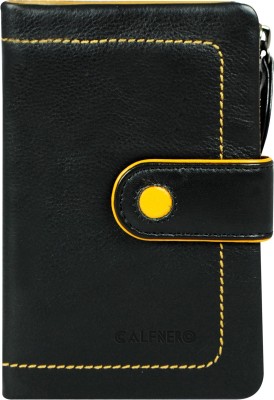 Calfnero Women Black Genuine Leather Wallet(10 Card Slots)