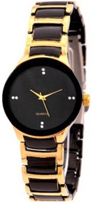 IIK Collection Black Dial with Black & Golden Bracelet Strap Analog Watch  - For Women