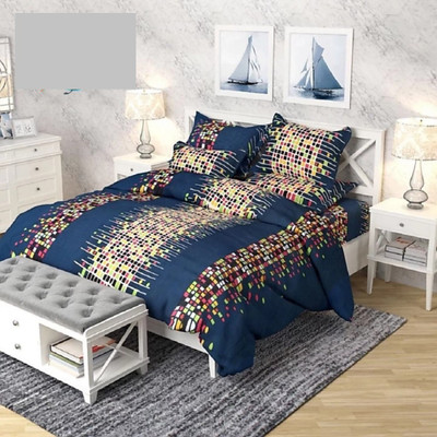 N2C Home 144 TC Microfiber Double 3D Printed Flat Bedsheet(Pack of 3, Blue)
