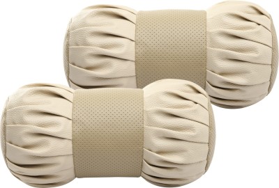 Auto Hub Beige Leatherite Car Pillow Cushion for Universal For Car(Round, Pack of 2)