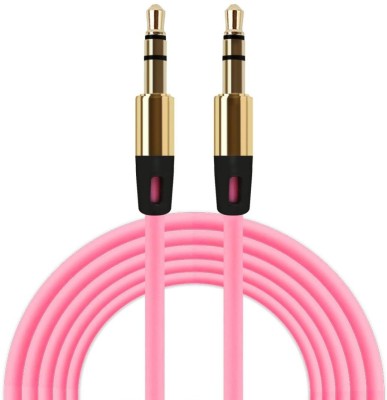 Voltegic AUX Cable 3.1 A 1.5 m Copper Braiding, Metal Braided ®1M 3.5mm Auxiliary Cable Audio Cable Male To Male Flat Cable(Compatible with Mobile, Laptop, Tablet, Mp3, Gaming Device, Pink, Gold, One Cable)
