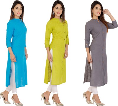 NAIKON Women Solid Straight Kurta(Light Blue, Green, Grey)