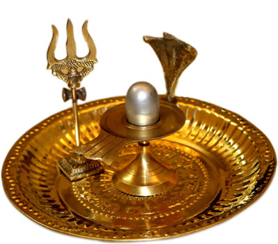 Bansiwal Parad (Mercury) Shiva Ling/Shivling with Brass Trishul Jalahari Yoni, Plate Decorative Showpiece  -  8.5 cm(Brass, Gold, Silver)